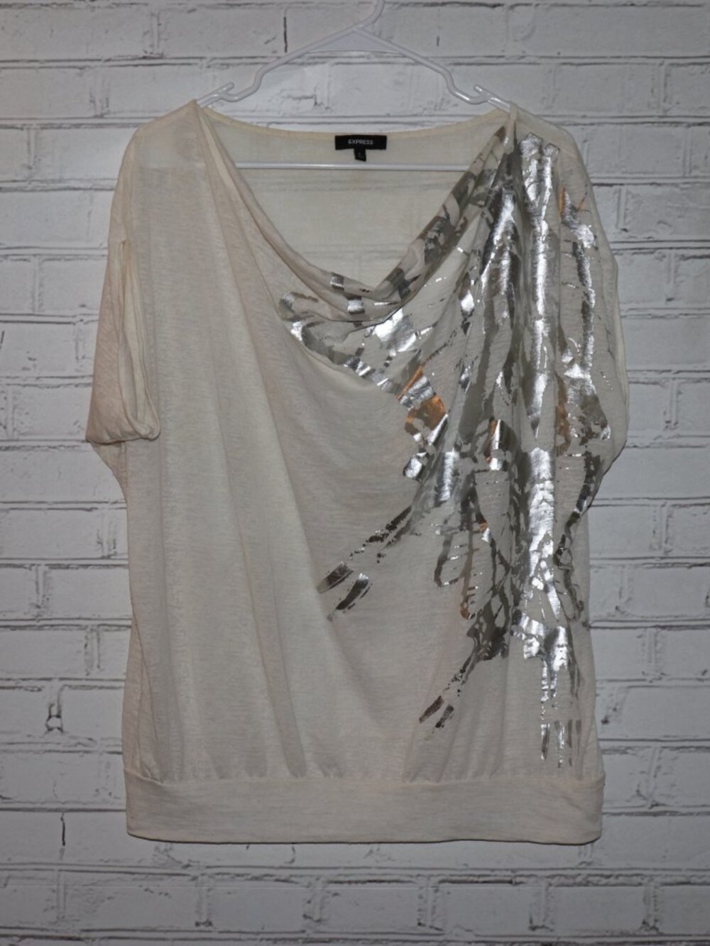 ✨ Express Cream Blouse w/ Silver Sequins • Size Large ✨